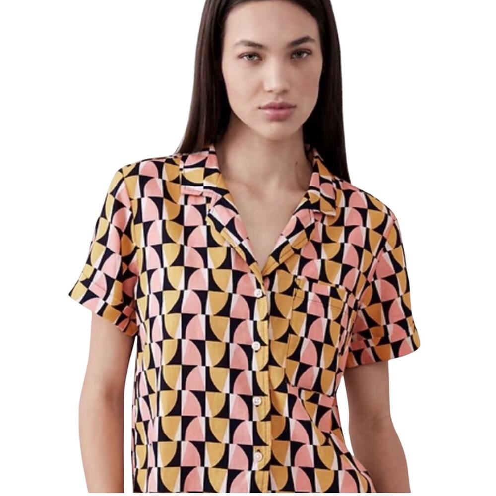 Banana Republic Linen Blend Camp Shirt, Geometric Print, Women's Small, NWT